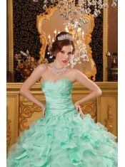 Apple Green Ball Gown Sweetheart Floor-length Ruffles Organza And Taffeta Quinceanera Dress