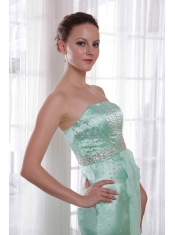 Apple Green Column / Sheath Strapless Brush /Sweep Beading Chiffon and Satin Prom / Pageant Dress