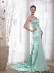 Apple Green Column / Sheath Strapless Brush /Sweep Beading Chiffon and Satin Prom / Pageant Dress