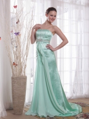 Apple Green Column / Sheath Strapless Brush /Sweep Beading Chiffon and Satin Prom / Pageant Dress