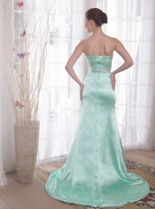 Apple Green Column / Sheath Strapless Brush /Sweep Beading Chiffon and Satin Prom / Pageant Dress