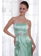 Apple Green Column / Sheath Strapless Brush /Sweep Beading Chiffon and Satin Prom / Pageant Dress