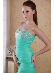 Apple Green Column Sweetheart Brush Train Organza Beading and Ruch Prom / Celebrity Dress