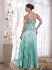 Apple Green Empire Strapless Floor-length Elastic Woven Satin Beading Prom Dress