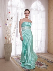 Apple Green Empire Strapless Floor-length Elastic Woven Satin Beading Prom Dress