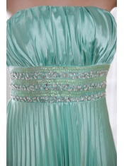 Apple Green Empire Strapless Floor-length Elastic Woven Satin Beading Prom Dress