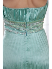 Apple Green Empire Strapless Floor-length Elastic Woven Satin Beading Prom Dress