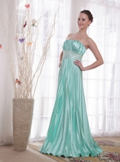 Apple Green Empire Strapless Floor-length Elastic Woven Satin Beading Prom Dress