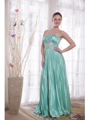 Apple Green Empire Strapless Floor-length Elastic Woven Satin Beading Prom Dress