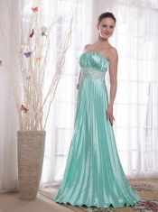 Apple Green Empire Strapless Floor-length Elastic Woven Satin Beading Prom Dress