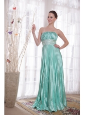 Apple Green Empire Strapless Floor-length Elastic Woven Satin Beading Prom Dress