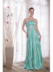 Apple Green Empire Strapless Floor-length Elastic Woven Satin Beading Prom Dress