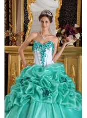 Apple Green Sweetheart Ball Gown Floor-length Organza Hand Made Flowers Quinceanera Dress