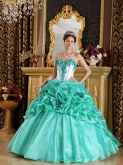 Apple Green Sweetheart Ball Gown Floor-length Organza Hand Made Flowers Quinceanera Dress