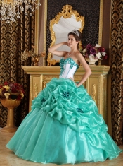 Apple Green Sweetheart Ball Gown Floor-length Organza Hand Made Flowers Quinceanera Dress