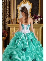 Apple Green Sweetheart Ball Gown Floor-length Organza Hand Made Flowers Quinceanera Dress