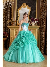 Apple Green Sweetheart Ball Gown Floor-length Organza Hand Made Flowers Quinceanera Dress