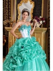 Apple Green Sweetheart Ball Gown Floor-length Organza Hand Made Flowers Quinceanera Dress