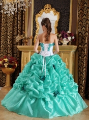 Apple Green Sweetheart Ball Gown Floor-length Organza Hand Made Flowers Quinceanera Dress