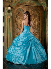 Aqua Ball Gown Strapless Floor-length Taffeta Appliques Quinceanera Dress