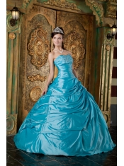 Aqua Ball Gown Strapless Floor-length Taffeta Appliques Quinceanera Dress