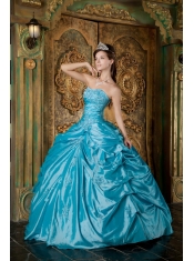 Aqua Ball Gown Strapless Floor-length Taffeta Appliques Quinceanera Dress