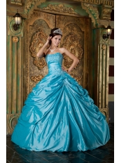 Aqua Ball Gown Strapless Floor-length Taffeta Appliques Quinceanera Dress