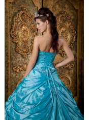 Aqua Ball Gown Strapless Floor-length Taffeta Appliques Quinceanera Dress