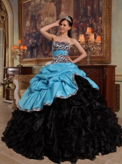 Aqua Blue and Black Ball Gown Sweetheart Floor-length Pick-ups Taffeta and Organza Quinceanera Dress