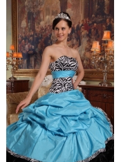 Aqua Blue and Black Ball Gown Sweetheart Floor-length Pick-ups Taffeta and Organza Quinceanera Dress