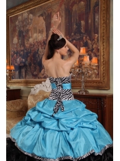 Aqua Blue and Black Ball Gown Sweetheart Floor-length Pick-ups Taffeta and Organza Quinceanera Dress