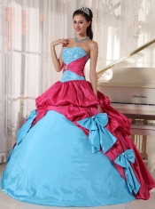 Aqua Blue and Hot Pink Ball Gown Sweetheart Floor-length Taffeta Appliques Quinceanera Dress