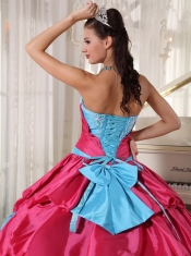 Aqua Blue and Hot Pink Ball Gown Sweetheart Floor-length Taffeta Appliques Quinceanera Dress