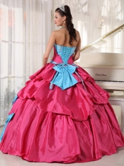 Aqua Blue and Hot Pink Ball Gown Sweetheart Floor-length Taffeta Appliques Quinceanera Dress