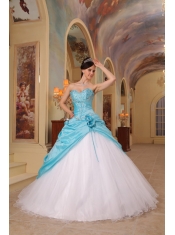 Aqua Blue and White A-Line / Princess Sweetheart Floor-length Beading Tulle and Taffeta Quinceanera Dress