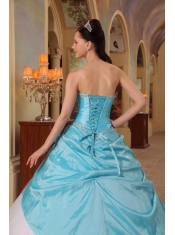 Aqua Blue and White A-Line / Princess Sweetheart Floor-length Beading Tulle and Taffeta Quinceanera Dress