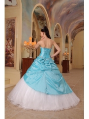 Aqua Blue and White A-Line / Princess Sweetheart Floor-length Beading Tulle and Taffeta Quinceanera Dress