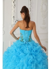 Aqua Blue  Ball Gown Strapless Floor-length Embroidery Sweet 16  Dress