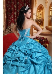 Aqua Blue Ball Gown Strapless Floor-length Taffeta Appliques Quinceanera Dress