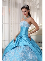 Aqua Blue Ball Gown Strapless Floor-length Taffeta Lace Quinceanera Dress