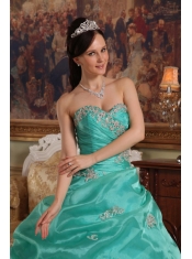 Turquoise Ball Gown Sweetheart Floor-length Appliques Organza Quinceanera Dress