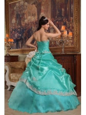 Turquoise Ball Gown Sweetheart Floor-length Appliques Organza Quinceanera Dress