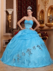 Aqua Blue Ball Gown Sweetheart Floor-length Organza Beading Quinceanera Dress