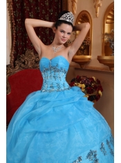 Aqua Blue Ball Gown Sweetheart Floor-length Organza Beading Quinceanera Dress