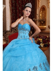 Aqua Blue Ball Gown Sweetheart Floor-length Organza Beading Quinceanera Dress