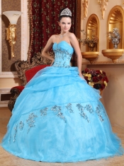 Aqua Blue Ball Gown Sweetheart Floor-length Organza Beading Quinceanera Dress