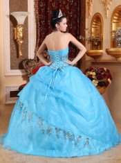 Aqua Blue Ball Gown Sweetheart Floor-length Organza Beading Quinceanera Dress