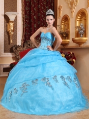 Aqua Blue Ball Gown Sweetheart Floor-length Organza Beading Quinceanera Dress