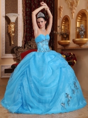 Aqua Blue Ball Gown Sweetheart Floor-length Organza Beading Quinceanera Dress