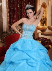 Aqua Blue Ball Gown Sweetheart Floor-length Organza Beading Quinceanera Dress